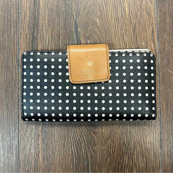 Fossil bifold leather polka dot wallet - Picture 1 of 4
